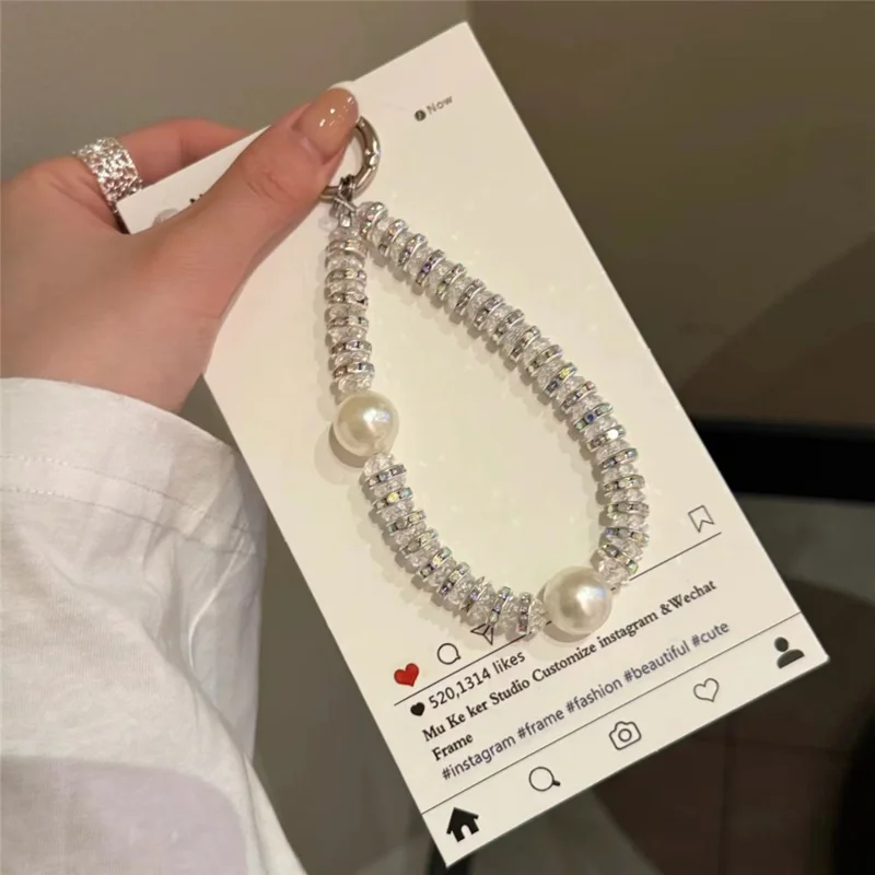 11cm Phone Chain Crystal Rhinestone Pearl Lanyard Phone Strap with Metal Clasp for Mobile Accessories