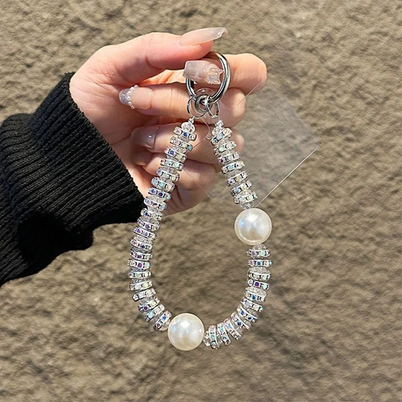 11cm Phone Chain Crystal Rhinestone Pearl Lanyard Phone Strap with Metal Clasp for Mobile Accessories