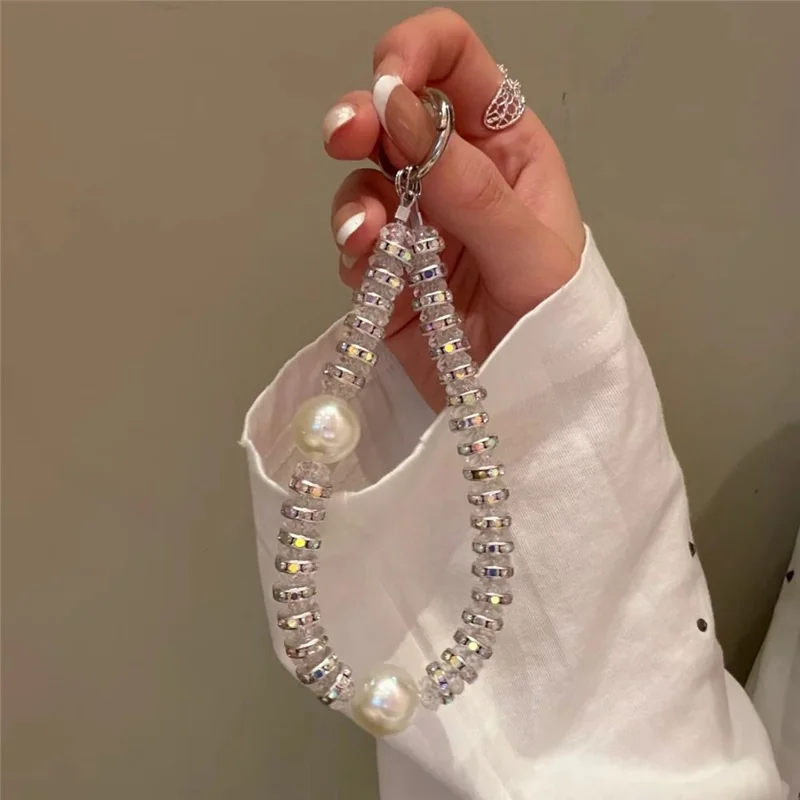 11cm Phone Chain Crystal Rhinestone Pearl Lanyard Phone Strap with Metal Clasp for Mobile Accessories