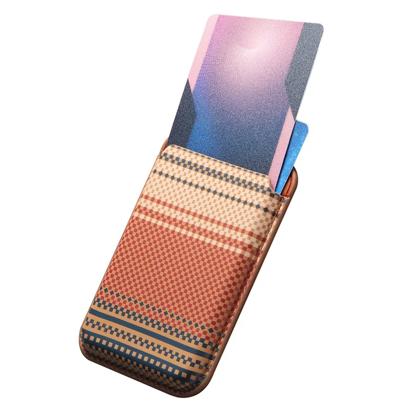Striped Magnetic Card Holder Wallet PU Leather Slim Portable Card Pocket - Brown