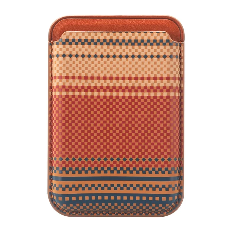Striped Magnetic Card Holder Wallet PU Leather Slim Portable Card Pocket - Brown