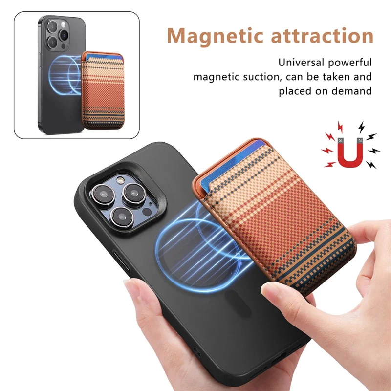 Striped Magnetic Card Holder Wallet PU Leather Slim Portable Card Pocket - Brown