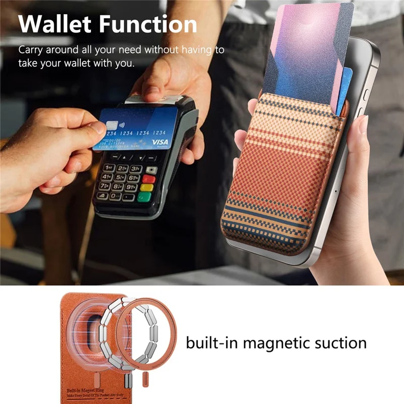 Striped Magnetic Card Holder Wallet PU Leather Slim Portable Card Pocket - Brown