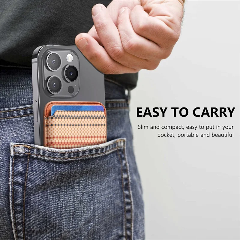 Striped Magnetic Card Holder Wallet PU Leather Slim Portable Card Pocket - Brown