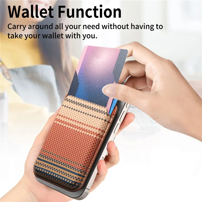 Striped Magnetic Card Holder Wallet PU Leather Slim Portable Card Pocket - Brown