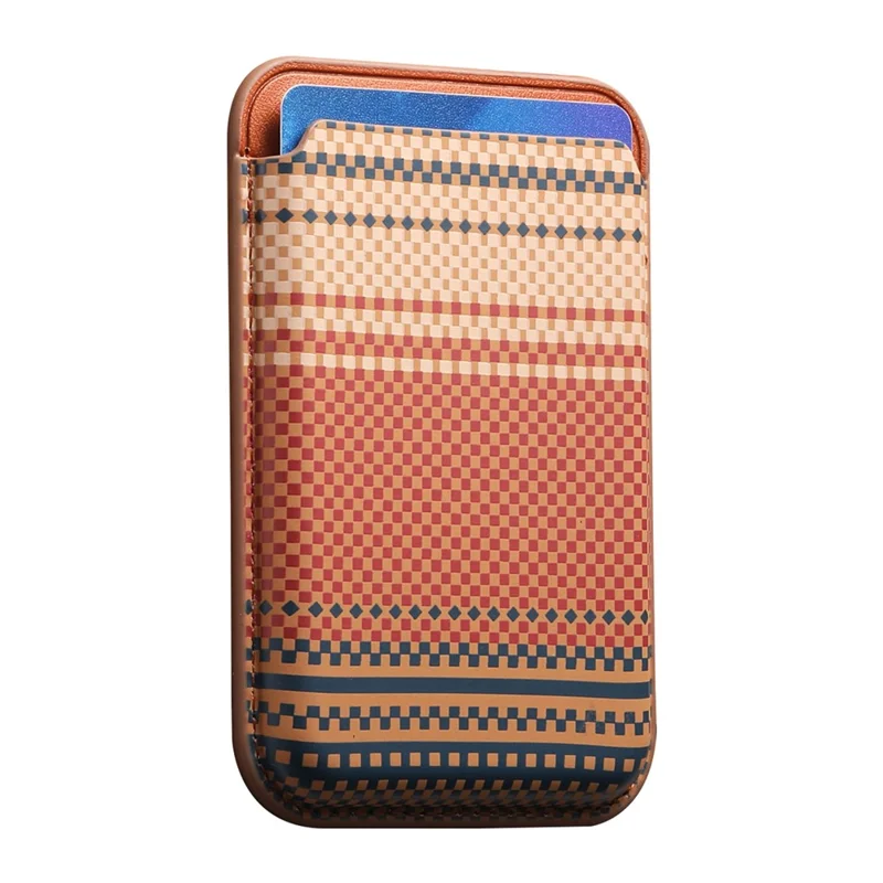 Striped Magnetic Card Holder Wallet PU Leather Slim Portable Card Pocket - Brown