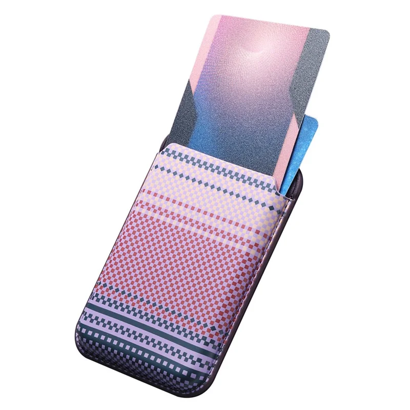 Striped Magnetic Card Holder Wallet PU Leather Slim Portable Card Pocket - Purple