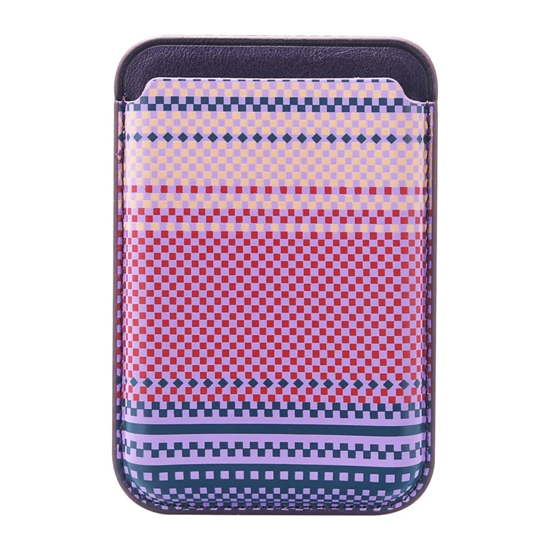 Striped Magnetic Card Holder Wallet PU Leather Slim Portable Card Pocket - Purple