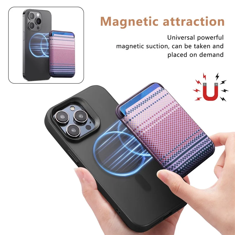 Striped Magnetic Card Holder Wallet PU Leather Slim Portable Card Pocket - Purple