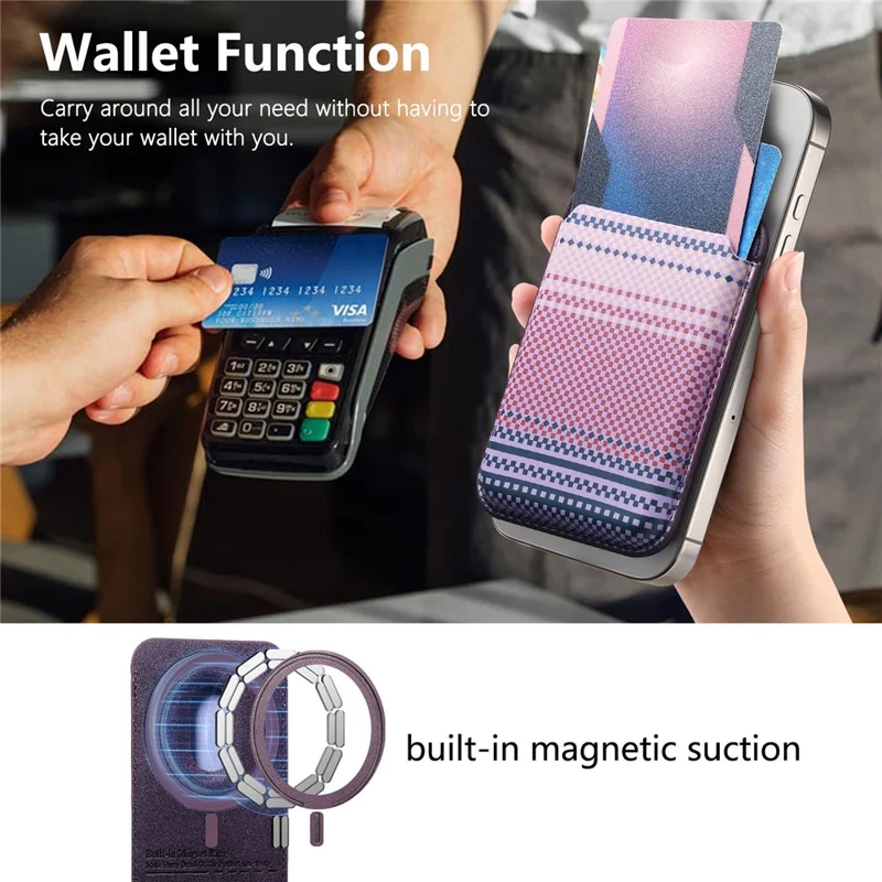 Striped Magnetic Card Holder Wallet PU Leather Slim Portable Card Pocket - Purple