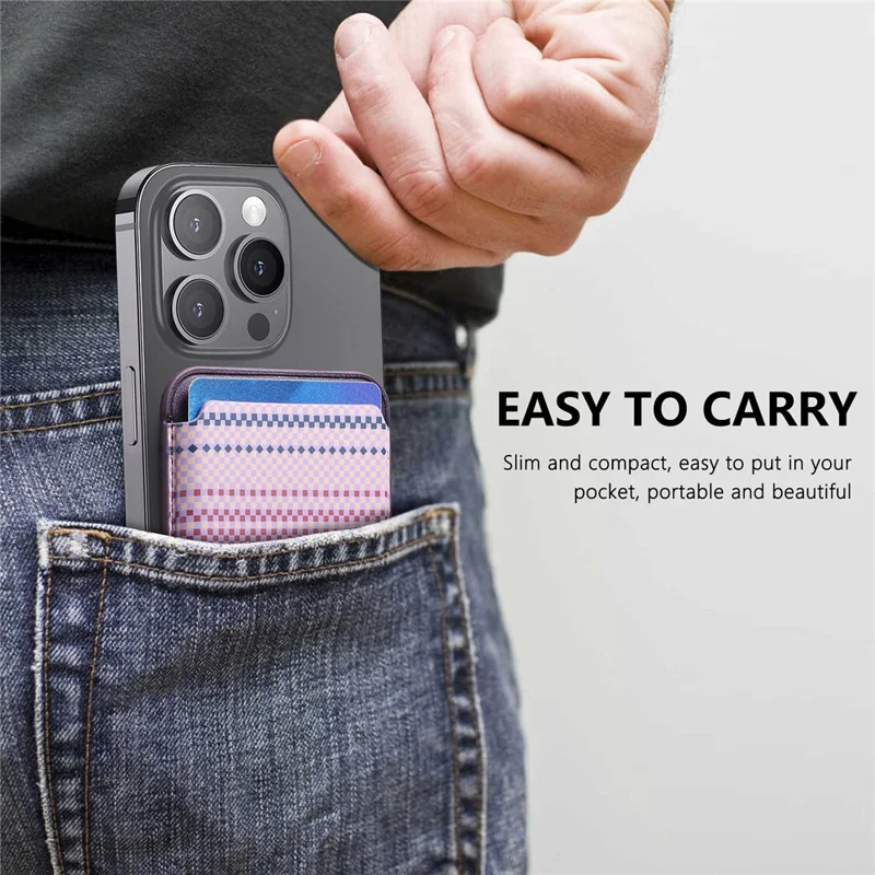 Striped Magnetic Card Holder Wallet PU Leather Slim Portable Card Pocket - Purple