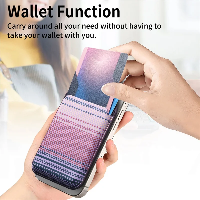 Striped Magnetic Card Holder Wallet PU Leather Slim Portable Card Pocket - Purple