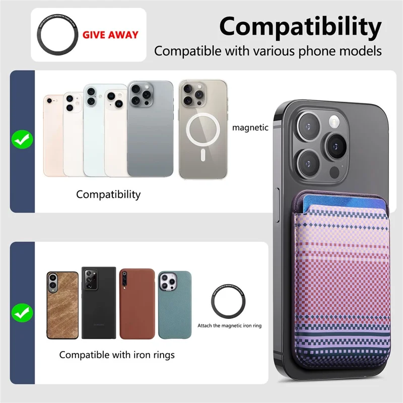 Striped Magnetic Card Holder Wallet PU Leather Slim Portable Card Pocket - Purple