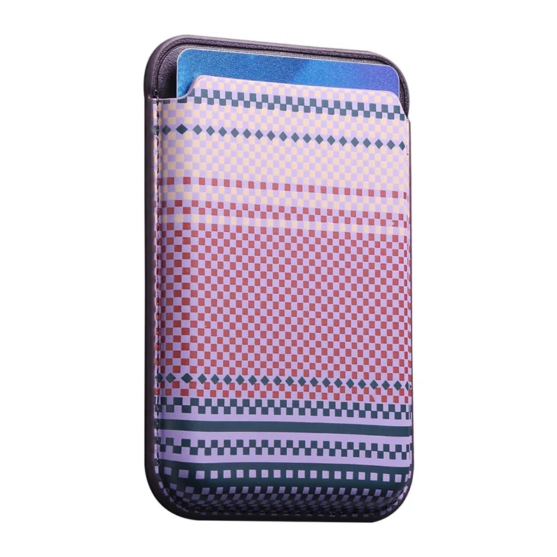 Striped Magnetic Card Holder Wallet PU Leather Slim Portable Card Pocket - Purple