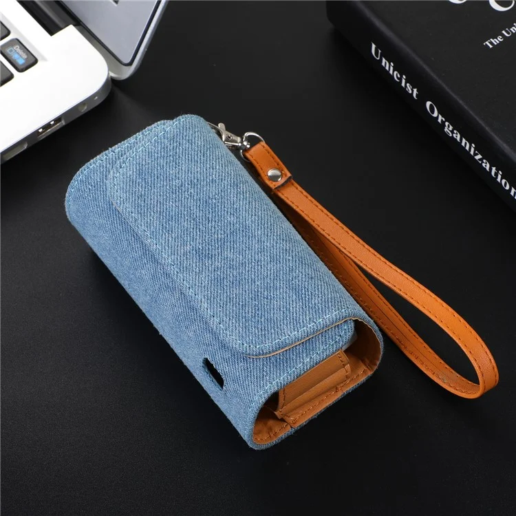 Denim Microfiber Leather E-cigarette Protective Case Storage Bag for IQOS 3.0 E-cigarette - Denim Color