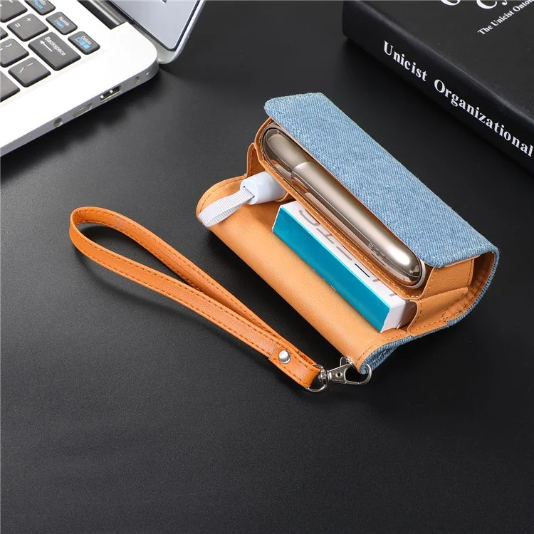 Denim Microfiber Leather E-cigarette Protective Case Storage Bag for IQOS 3.0 E-cigarette - Denim Color