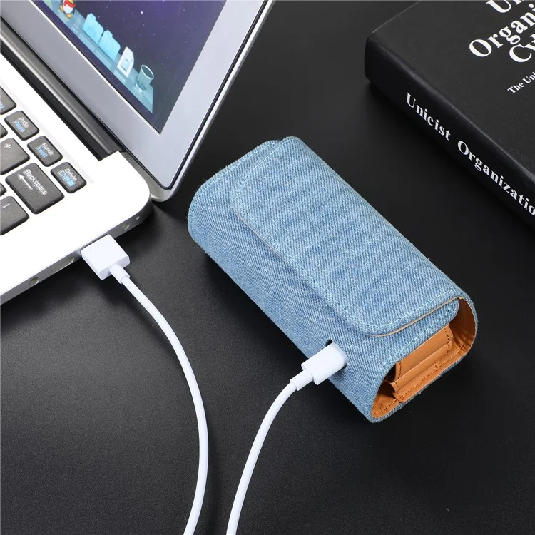 Denim Microfiber Leather E-cigarette Protective Case Storage Bag for IQOS 3.0 E-cigarette - Denim Color