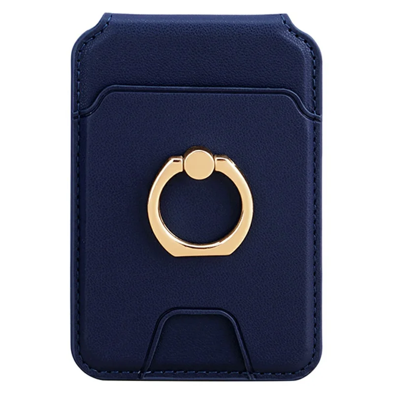 R20 Ring Holder Kickstand Magnetic Card Holder PU Leather Phone Card Slots Wallet - Blue