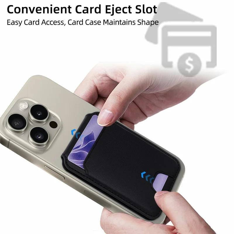 R20 Magnetic Card Holder PU Leather Phone Back Wallet Kickstand with Metal Ring Sheet - Black