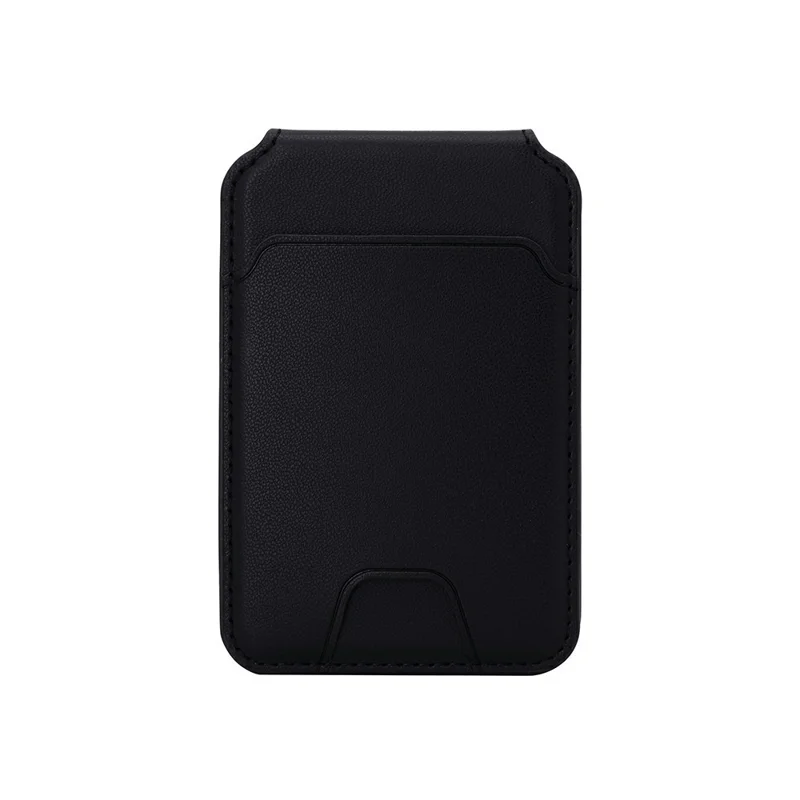 R20 Magnetic Card Holder PU Leather Phone Back Wallet Kickstand with Metal Ring Sheet - Black