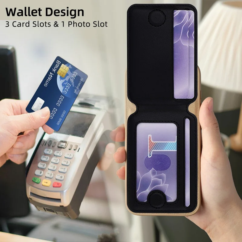 R20 Magnetic Card Holder PU Leather Phone Back Wallet Kickstand with Metal Ring Sheet - Black