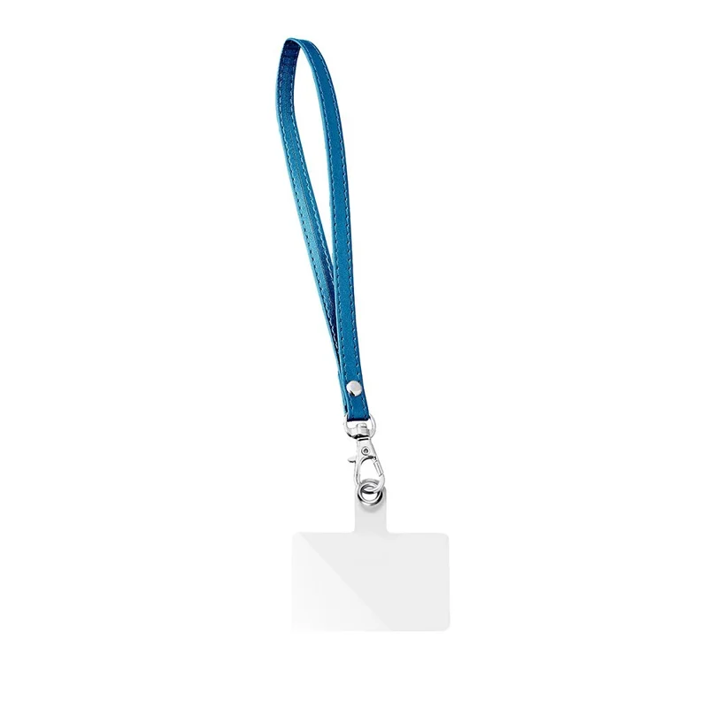 R61 18cm PU Leather Phone Wrist Strap Short Lanyard with Clear PVC Tether Tab - Blue