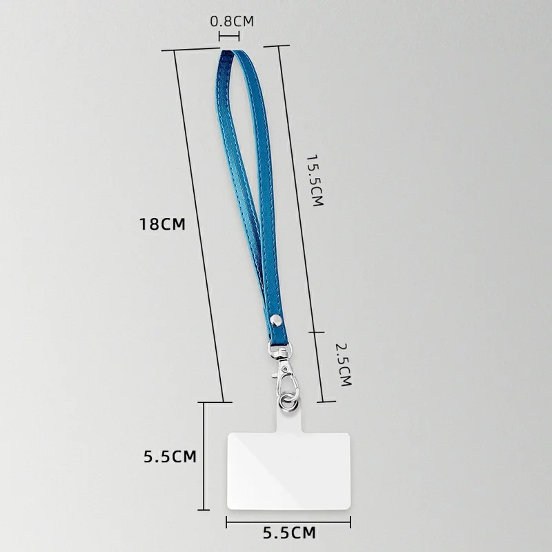 R61 18cm PU Leather Phone Wrist Strap Short Lanyard with Clear PVC Tether Tab - Blue
