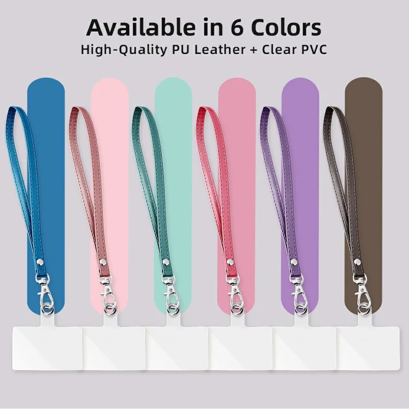 R61 18cm PU Leather Phone Wrist Strap Short Lanyard with Clear PVC Tether Tab - Blue