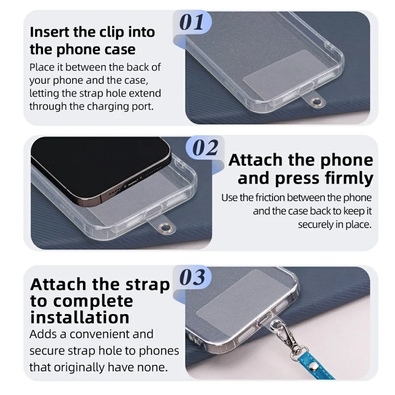 R61 18cm PU Leather Phone Wrist Strap Short Lanyard with Clear PVC Tether Tab - Blue