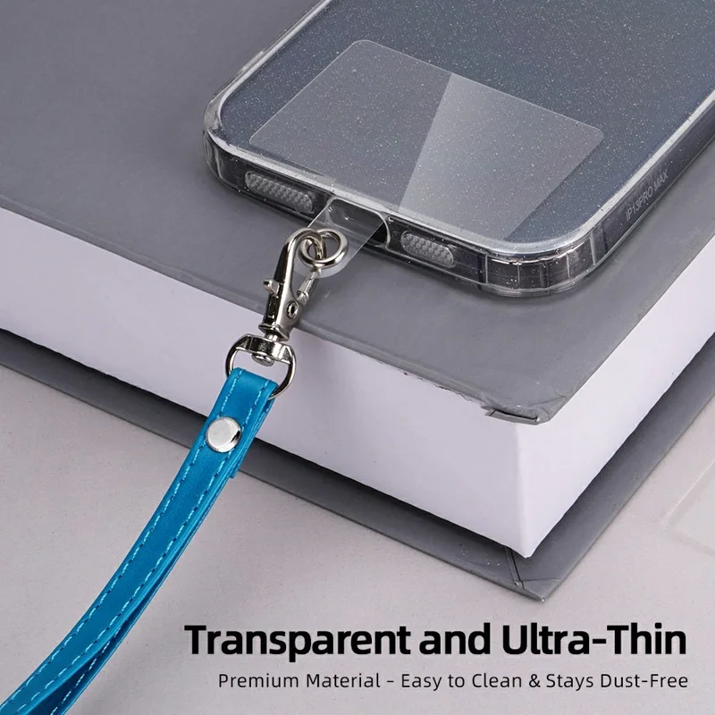 R61 18cm PU Leather Phone Wrist Strap Short Lanyard with Clear PVC Tether Tab - Blue