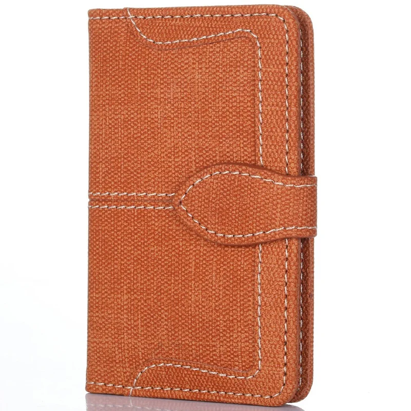 Canvas Card Holder Wallet Pouch Strong Adhesive Phone Kickstand - Brown