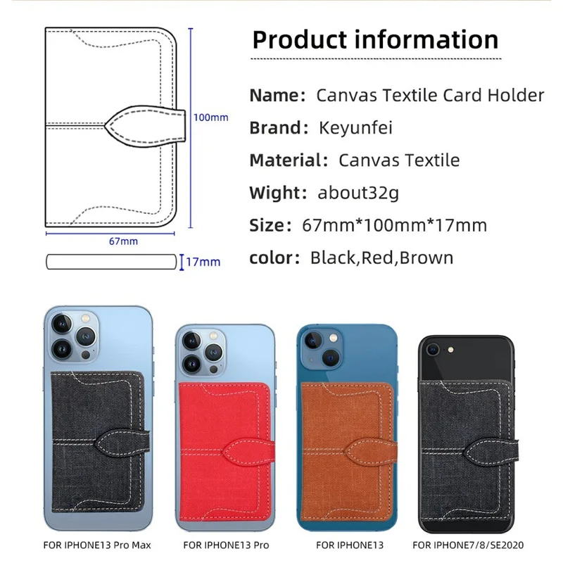 Canvas Card Holder Wallet Pouch Strong Adhesive Phone Kickstand - Brown