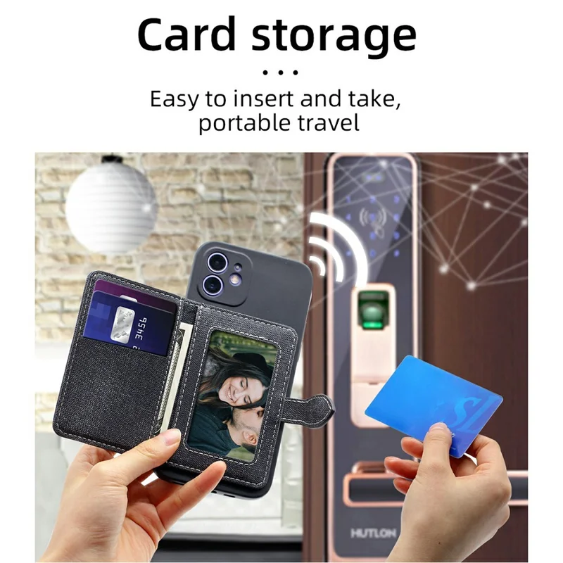 Canvas Card Holder Wallet Pouch Strong Adhesive Phone Kickstand - Brown