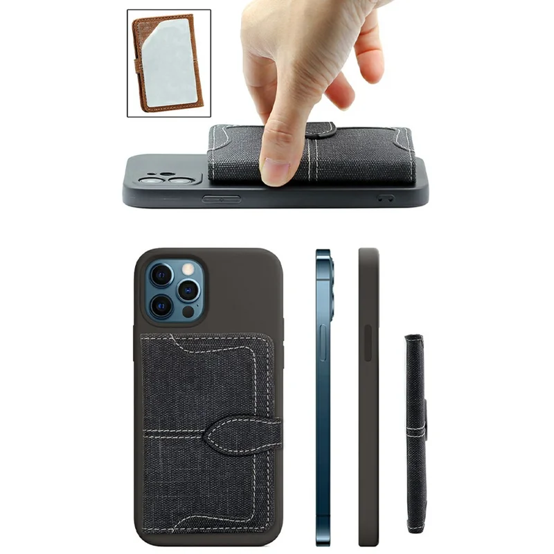 Canvas Card Holder Wallet Pouch Strong Adhesive Phone Kickstand - Brown