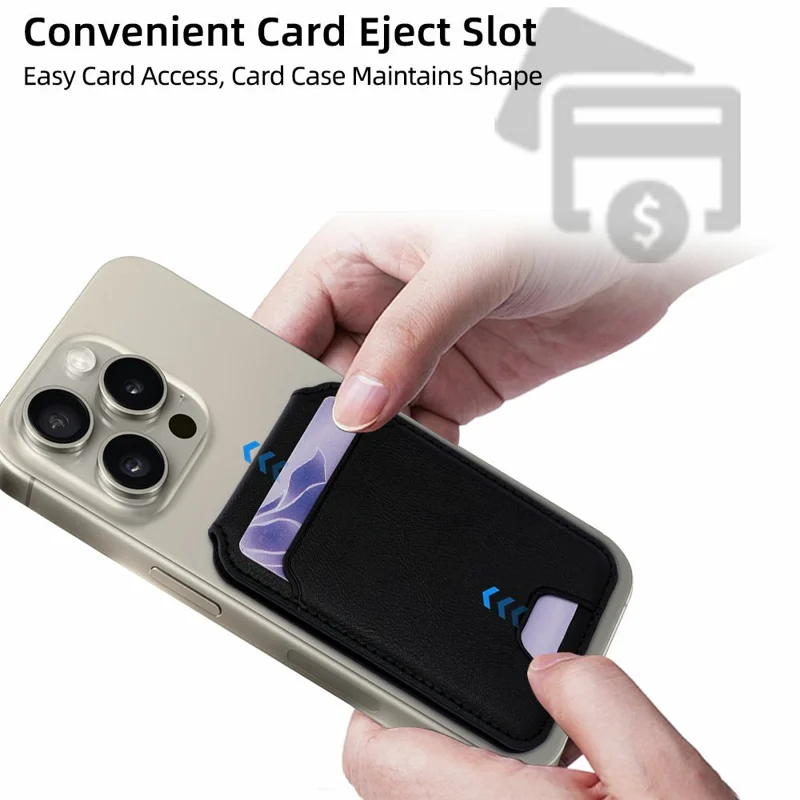 Magnetic Phone Card Wallet 3 Card Slots Photo Holder Adjustable Kickstand with Metal Plate - Black