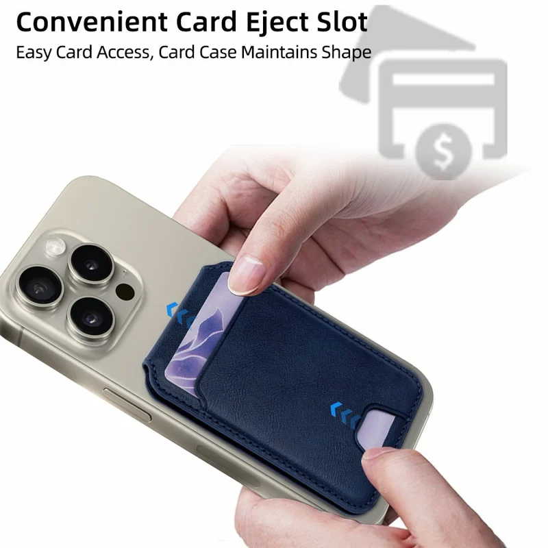 Magnetic Phone Card Wallet 3 Card Slots Photo Holder Adjustable Kickstand with Metal Plate - Blue