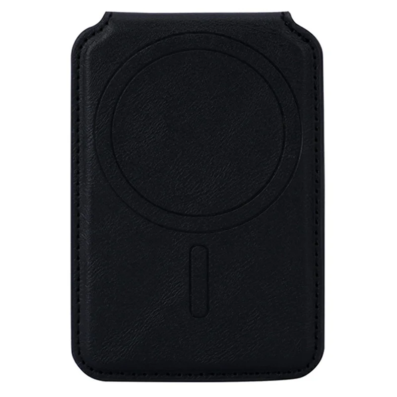 Rotary Phone Ring Holder Kickstand with Card Holder Cowhide Texture Leather Magnetic Card Slots - Black