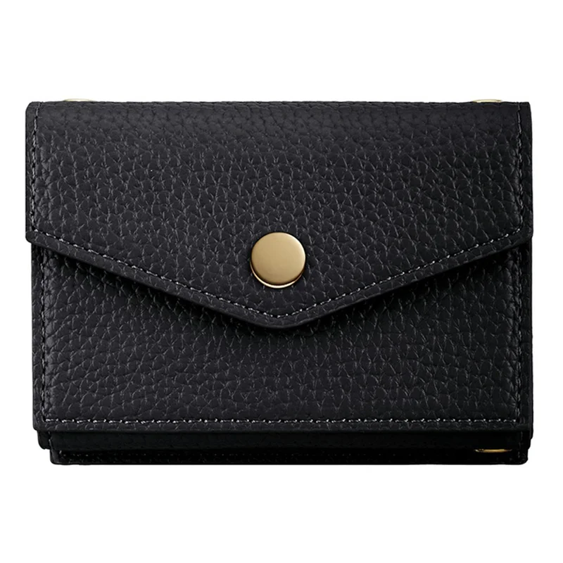 Multi-Function Horizontal Phone Card Holder Large Capacity Leather Wallet Kickstand with Mirror - Black