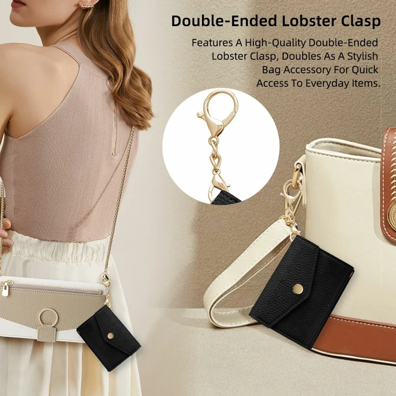 Multi-Function Horizontal Phone Card Holder Large Capacity Leather Wallet Kickstand with Mirror - Black