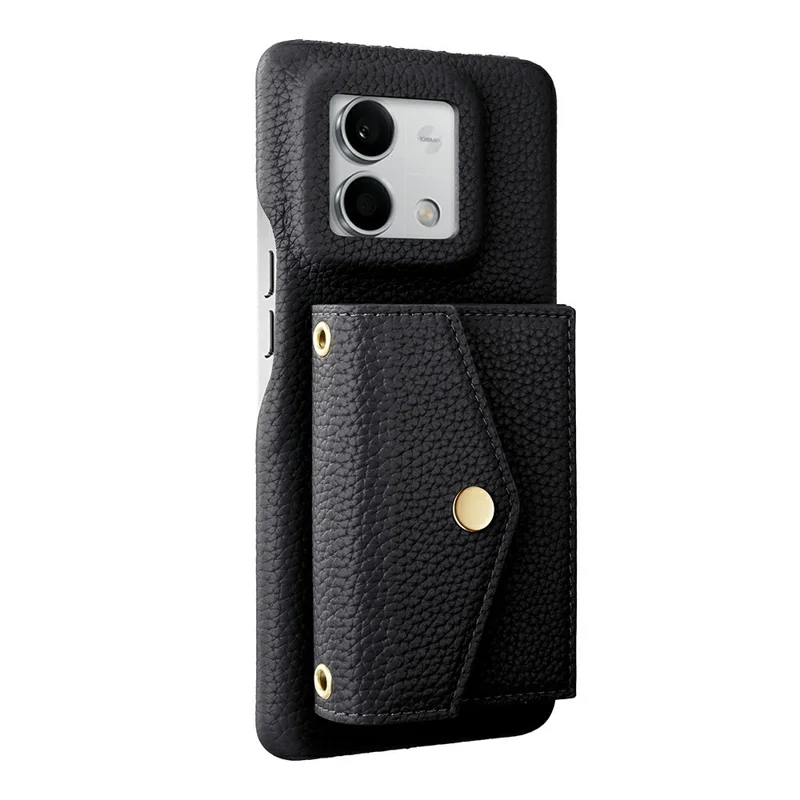 Multi-Function Horizontal Phone Card Holder Large Capacity Leather Wallet Kickstand with Mirror - Black