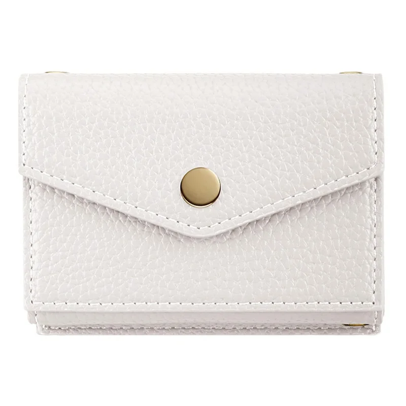 Горизонтальный кожаный кошелек с увеличенной вместимостью, держателем телефона, зеркалом - Белый