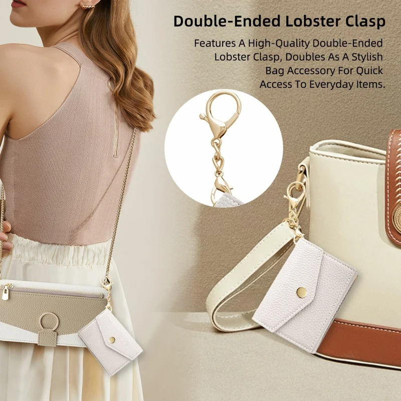 Горизонтальный кожаный кошелек с увеличенной вместимостью, держателем телефона, зеркалом - Белый