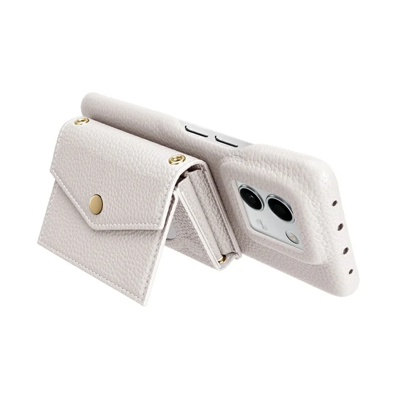 Горизонтальный кожаный кошелек с увеличенной вместимостью, держателем телефона, зеркалом - Белый
