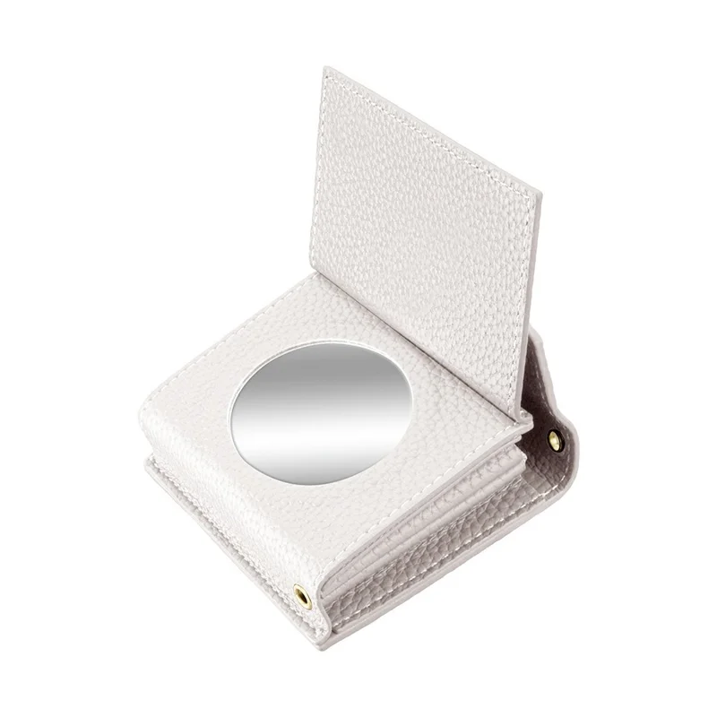 Горизонтальный кожаный кошелек с увеличенной вместимостью, держателем телефона, зеркалом - Белый