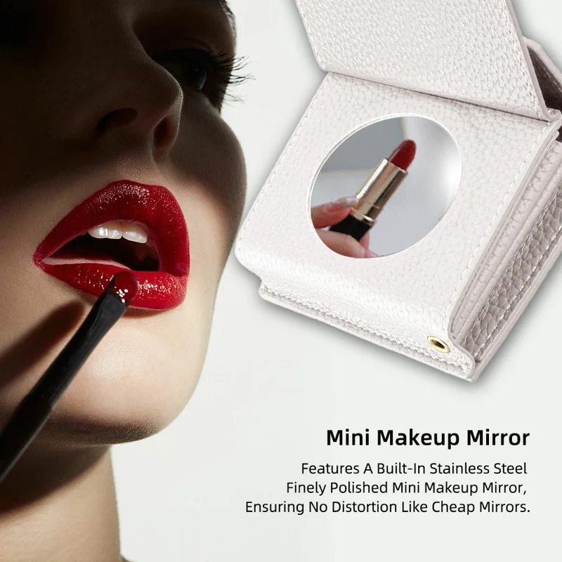 Горизонтальный кожаный кошелек с увеличенной вместимостью, держателем телефона, зеркалом - Белый