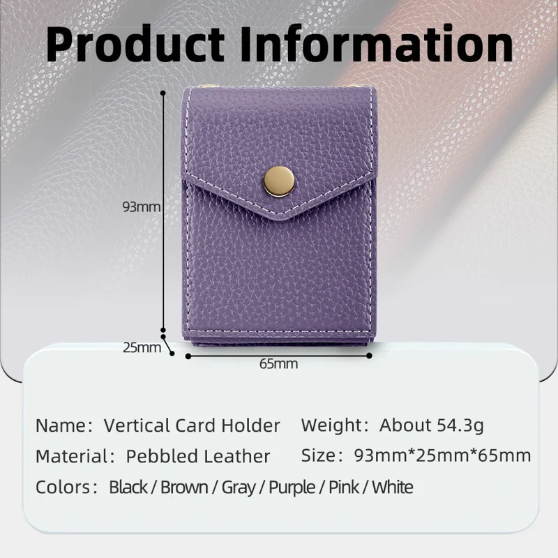 Vertical Card Holder Litchi Texture Leather Mini Wallet Phone Kickstand with Mirror - Pink