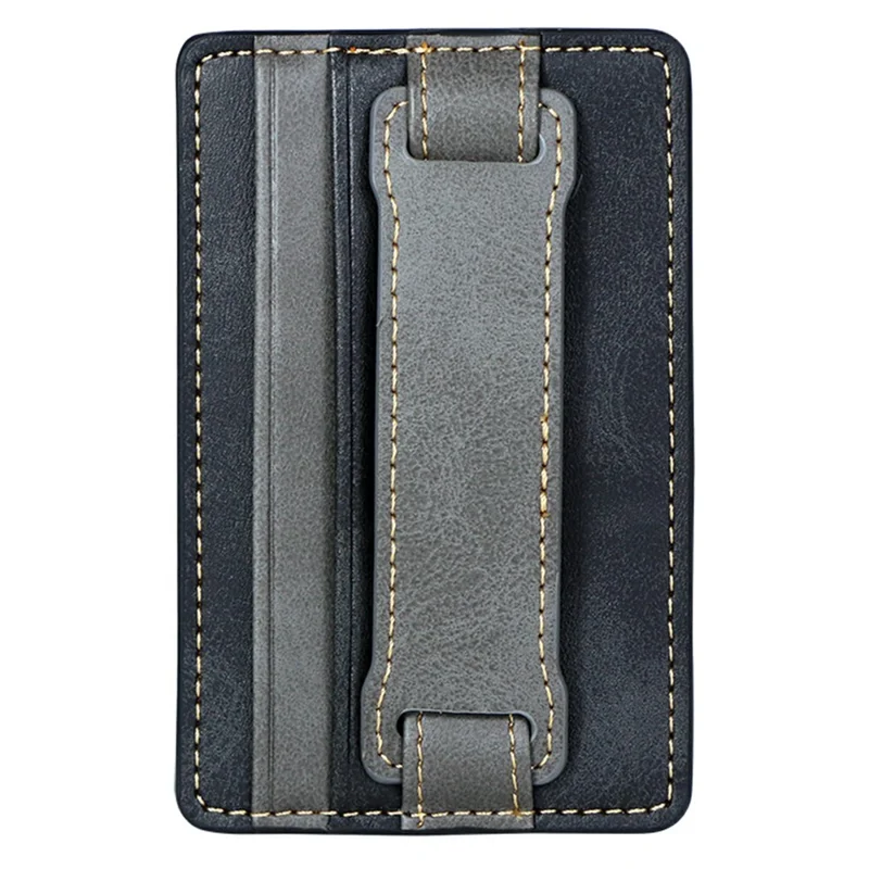KT1 Card Holder Adhesive PU Leather Phone Wallet with Strap Holder - Black / Grey