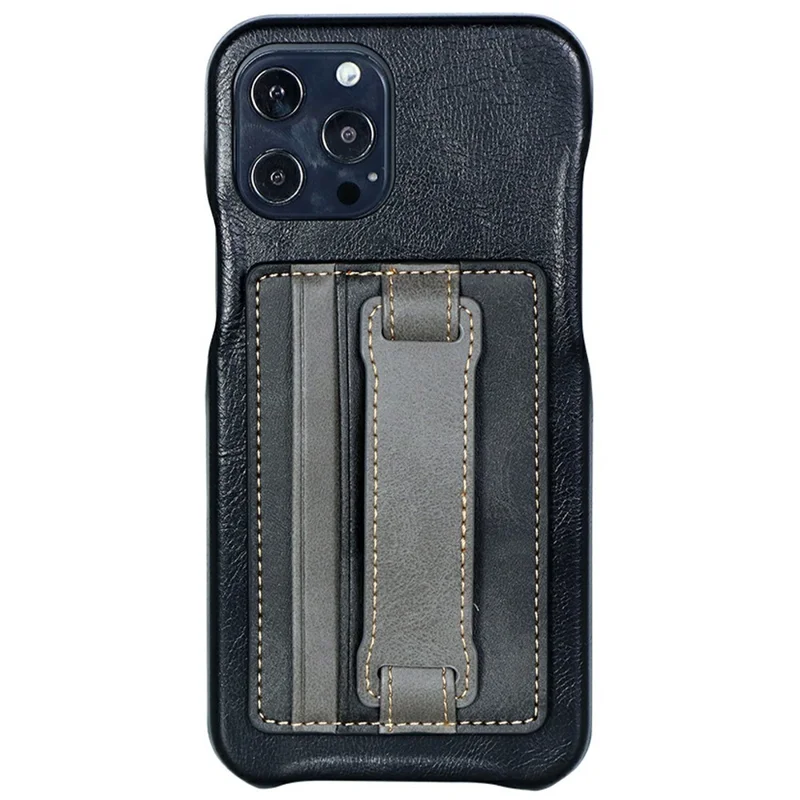 KT1 Card Holder Adhesive PU Leather Phone Wallet with Strap Holder - Black / Grey