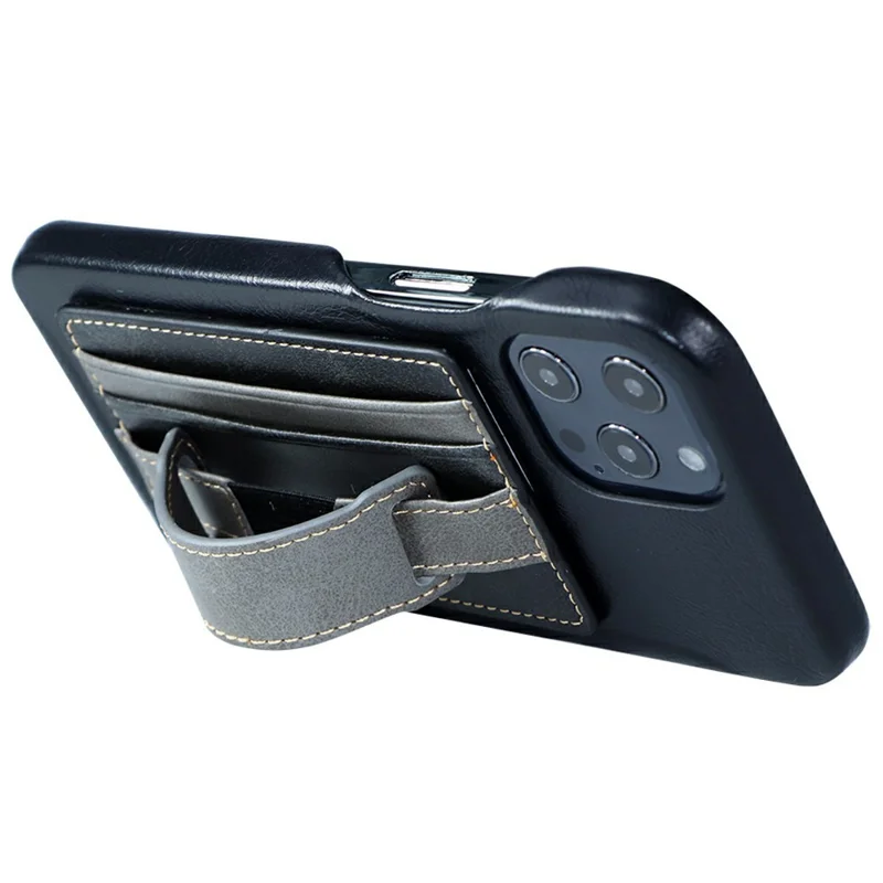 KT1 Card Holder Adhesive PU Leather Phone Wallet with Strap Holder - Black / Grey