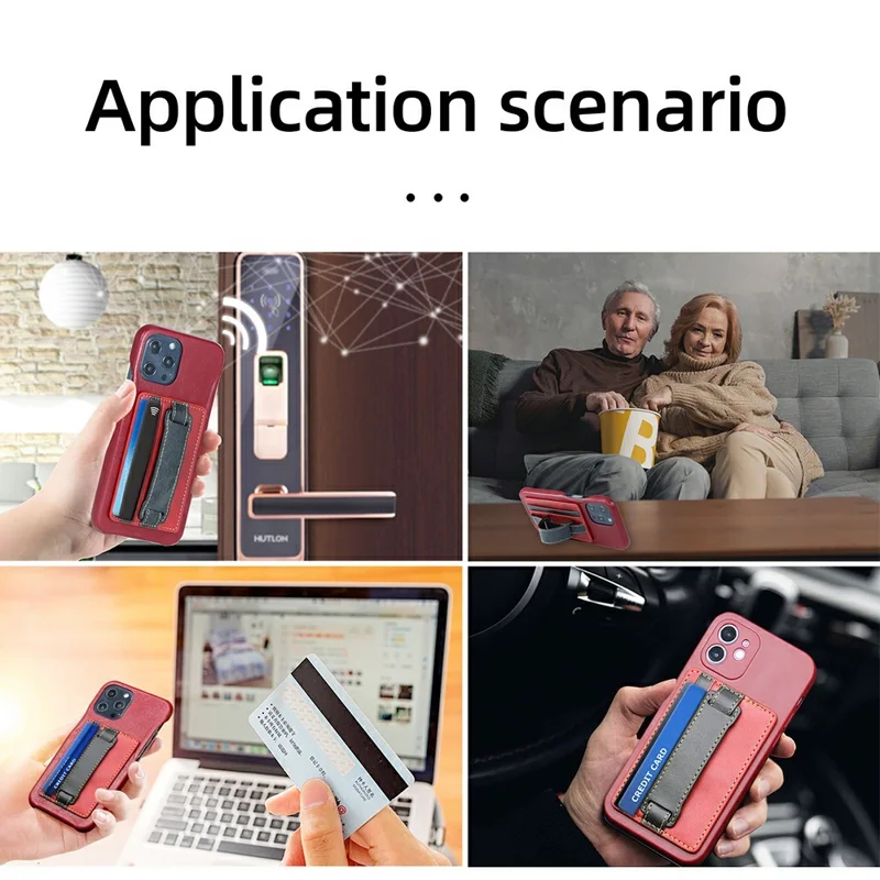 KT1 Card Holder Adhesive PU Leather Phone Wallet with Strap Holder - Black / Grey